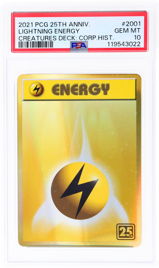 2021 POKEMON 25TH ANNIVERSARY CREATURES DECK CORPORATE HISTORY LIGHTNING ENERGY #2001 PSA 10