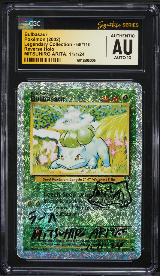 2002 POKEMON LEGENDARY COLLECTION REVERSE HOLO BULBASAUR #68 ARITA AUTO 10 CGC AUTH