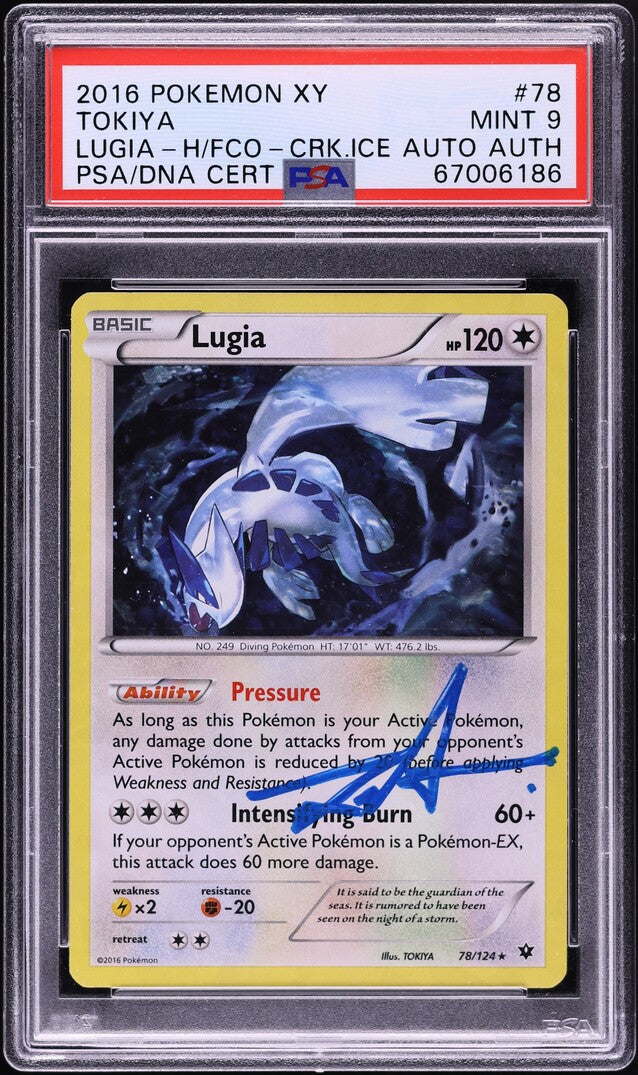 2016 POKEMON XY FATES COLLIDE CRACKED ICE HOLO LUGIA #78 TOKIYA AUTO AUTH PSA 9