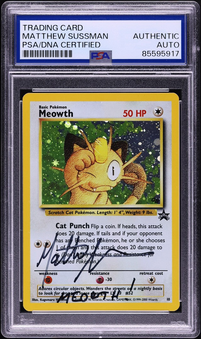 2000 POKEMON GAME BOY BLACK STAR PROMO HOLO MEOWTH #10 MATTHEW SUSSMAN AUTO PSA AUTH *VOICE ACTOR*