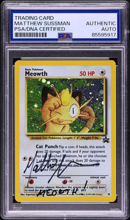 2000 POKEMON GAME BOY BLACK STAR PROMO HOLO MEOWTH #10 MATTHEW SUSSMAN AUTO PSA AUTH *VOICE ACTOR*