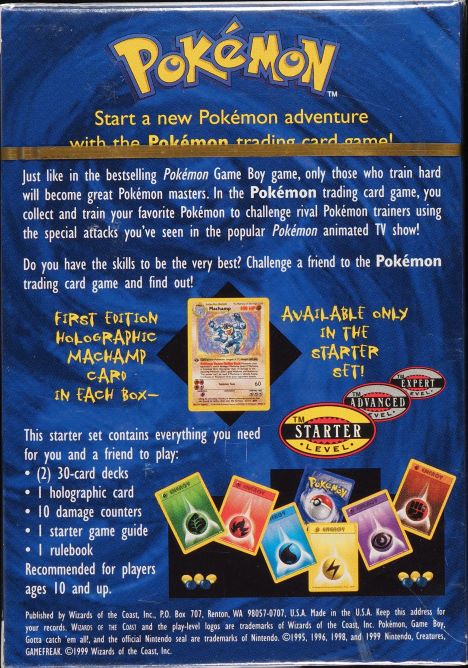 1999 POKEMON BASE SET SHADOWLESS GOLD STRIP 2-PLAYER STARTER SET THEME DECK SEALED