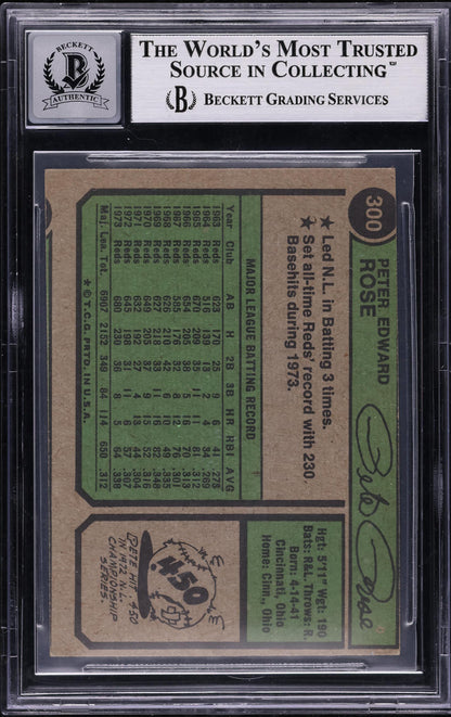 1974 TOPPS PETE ROSE #300 AUTO 10 BGS AUTHENTIC