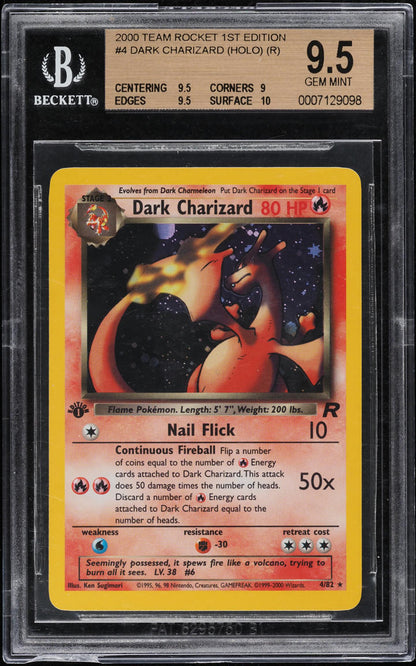 2000 POKEMON TEAM ROCKET 1ST EDITION HOLO DARK CHARIZARD #4 BGS 9.5 GEM MINT