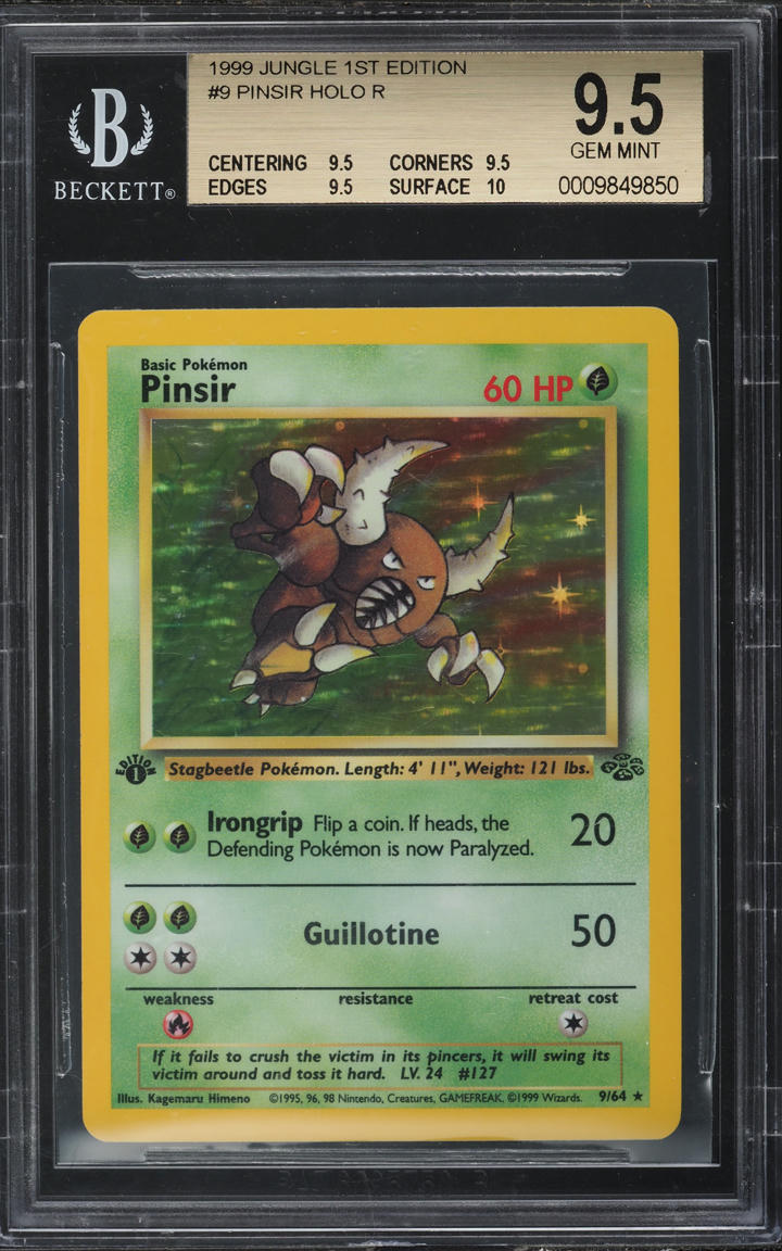 1999 POKEMON JUNGLE 1ST EDITION HOLO PINSIR #9 BGS 9.5 GEM MINT