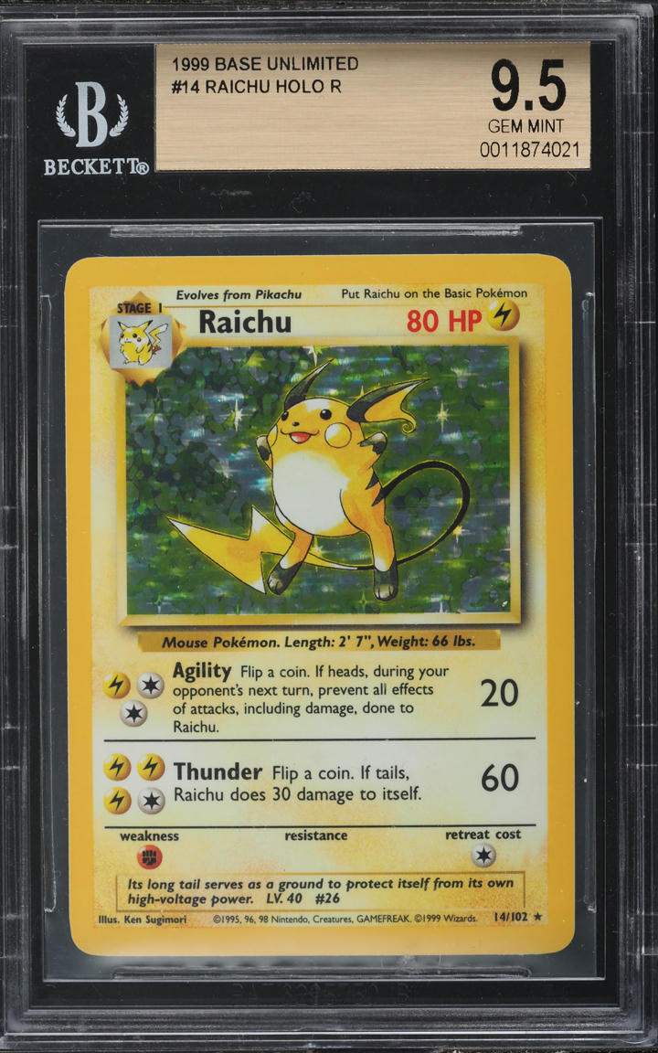 1999 POKEMON BASE SET HOLO RAICHU #14 BGS 9.5 GEM MINT