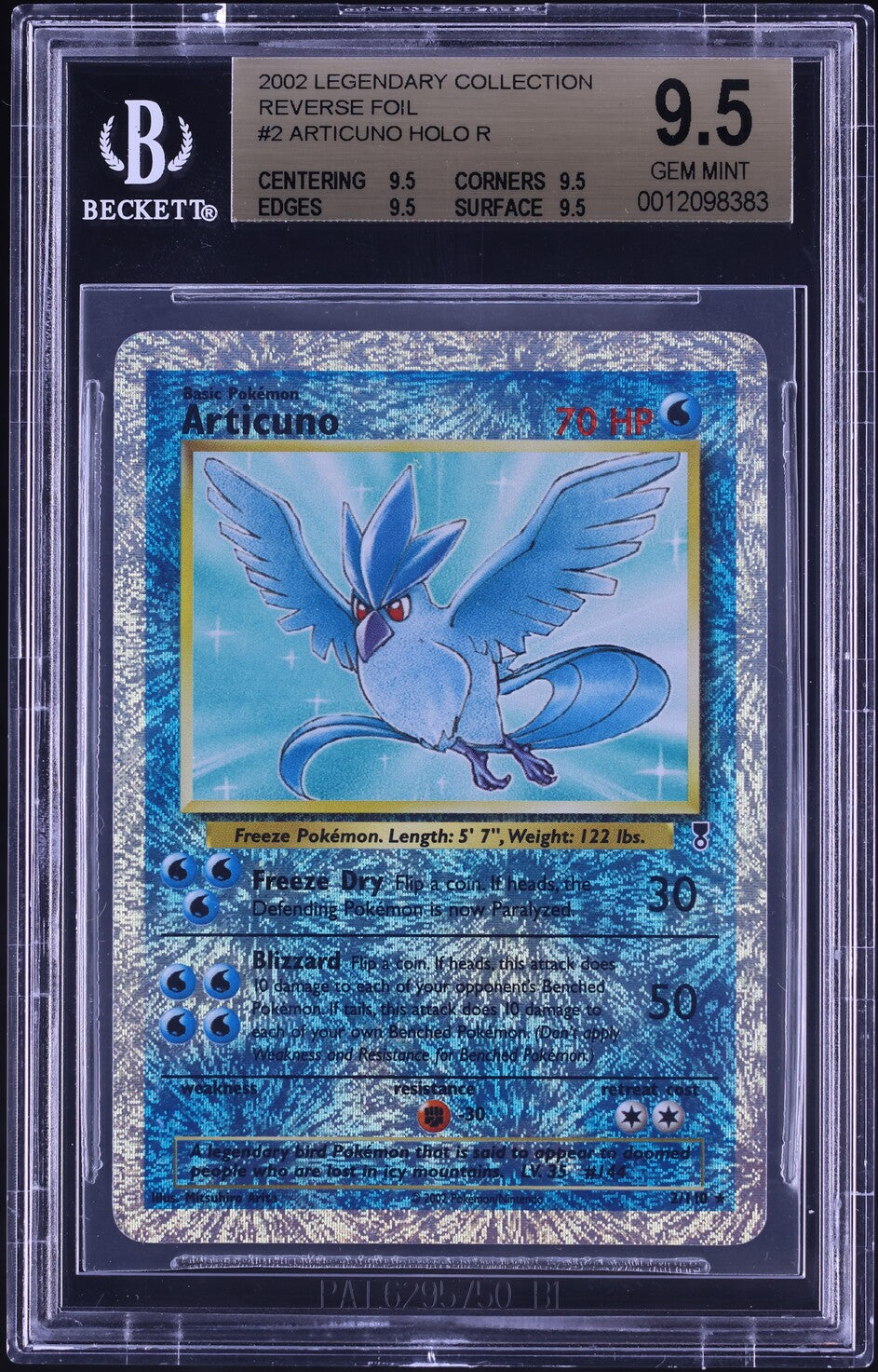 2002 POKEMON LEGENDARY COLLECTION REVERSE HOLO ARTICUNO #2 BGS 9.5 GEM MINT
