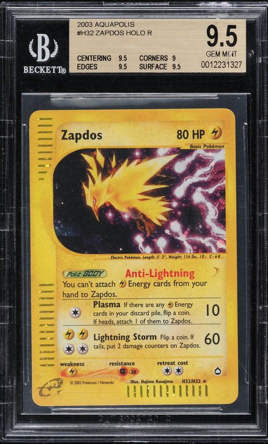 2003 POKEMON AQUAPOLIS HOLO ZAPDOS #H32 BGS 9.5 GEM MINT