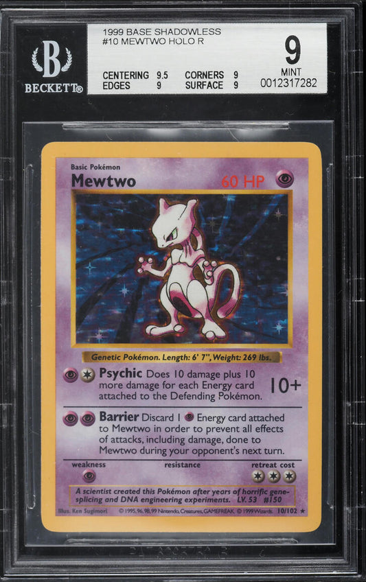 1999 POKEMON BASE SET SHADOWLESS HOLO MEWTWO #10 BGS 9 MINT