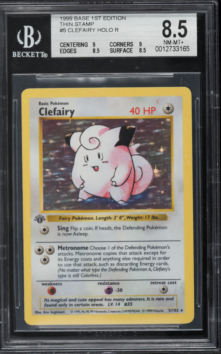 1999 POKEMON BASE SET SHADOWLESS 1ST EDITION HOLO CLEFAIRY #5 BGS 8.5