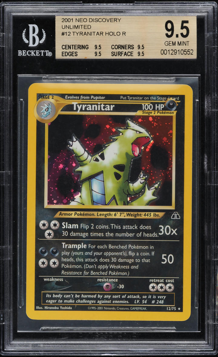 2001 POKEMON NEO DISCOVERY HOLO TYRANITAR #12 BGS 9.5 GEM MINT