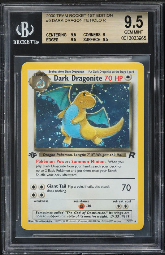 2000 POKEMON TEAM ROCKET 1ST EDITION HOLO DARK DRAGONITE #5 BGS 9.5 GEM MINT