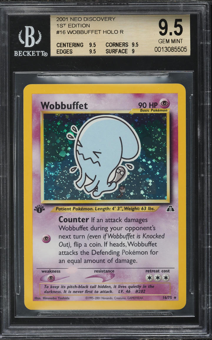 2001 POKEMON NEO DISCOVERY 1ST EDITION HOLO WOBBUFFET #16 BGS 9.5 GEM MINT