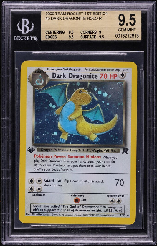 2000 POKEMON TEAM ROCKET 1ST EDITION HOLO DARK DRAGONITE BGS 9.5 GEM MINT