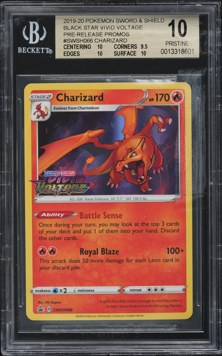 2020 POKEMON VIVID VOLTAGE PRE-RELEASE HOLO CHARIZARD #SWSH066 BGS 10 PRISTINE