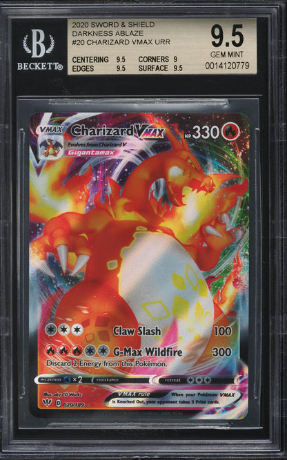 2020 POKEMON SWSH DARKNESS ABLAZE FULL ART CHARIZARD VMAX #20 BGS 9.5 GEM MINT