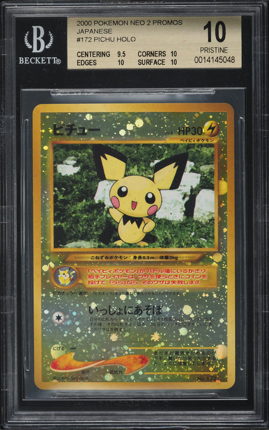 2000 POKEMON JAPANESE NEO 2 PROMO HOLO PICHU #172 BGS 10 PRISTINE