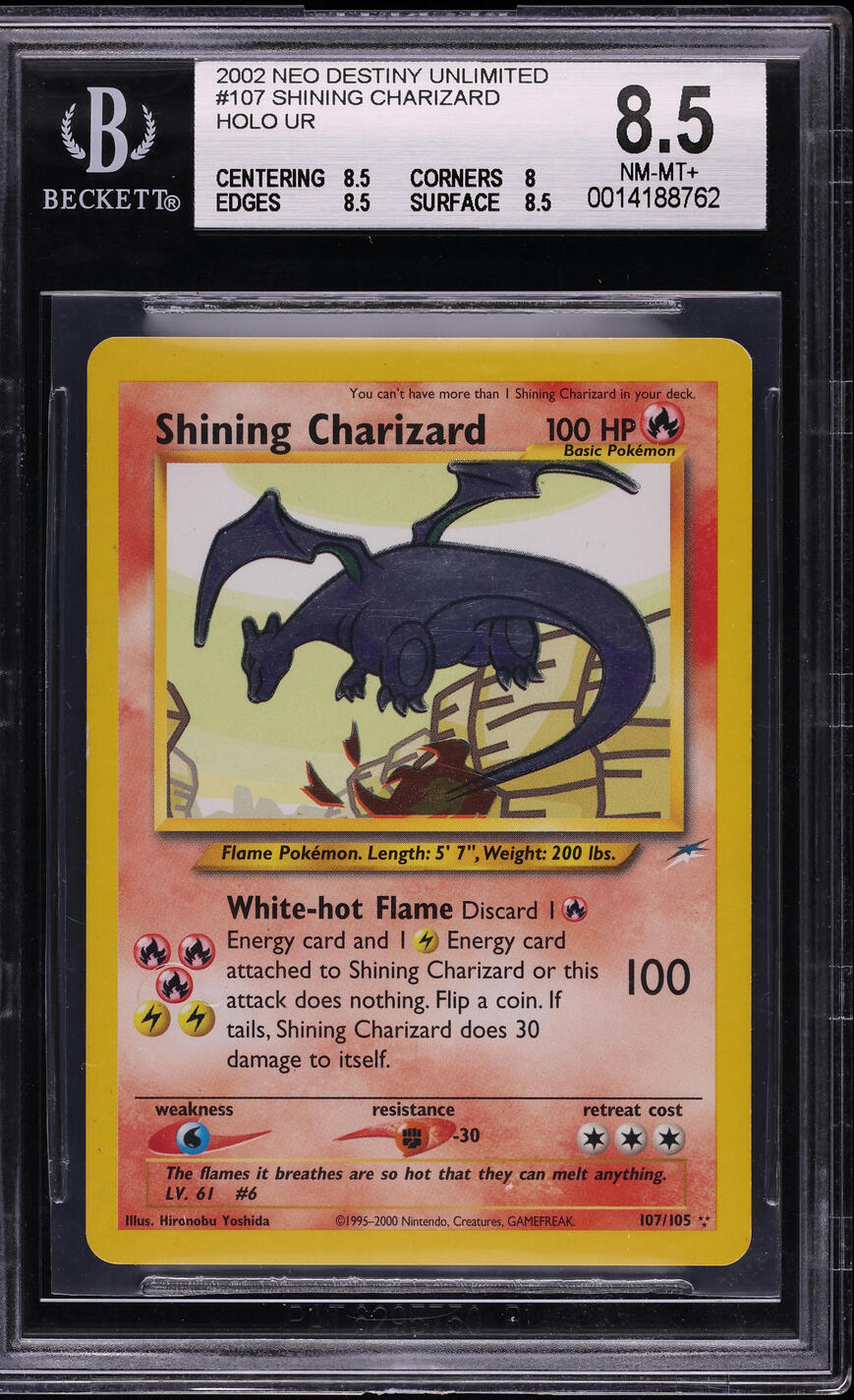 2002 POKEMON NEO DESTINY HOLO SHINING CHARIZARD #107 BGS 8.5 NM-MT+