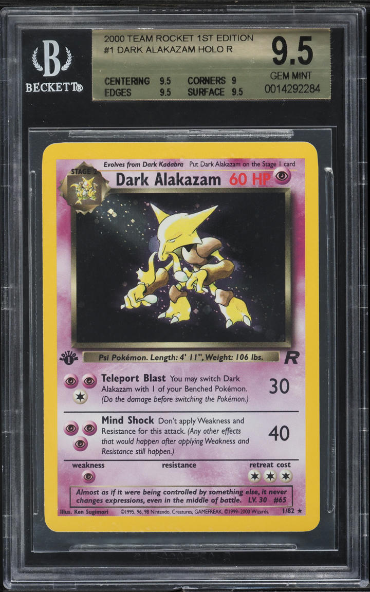 2000 POKEMON TEAM ROCKET 1ST EDITION HOLO DARK ALAKAZAM #1 BGS 9.5 GEM MINT