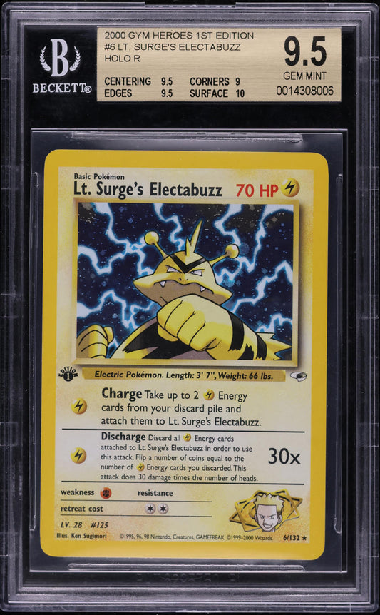 2000 POKEMON GYM HEROES 1ST EDITION HOLO LT. SURGE'S ELECTABUZZ #6 BGS 9.5 GEM MINT