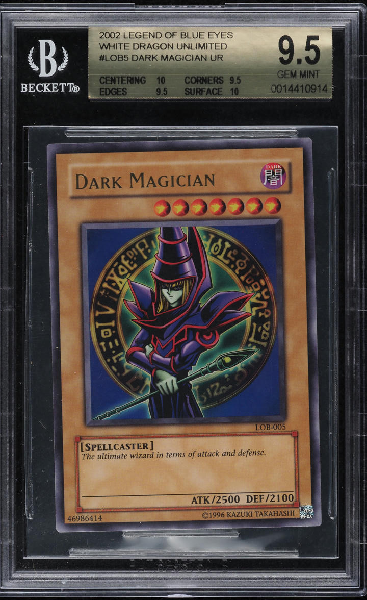 2002 YU-GI-OH! LEGEND OF BLUE EYES WHITE DRAGON DARK MAGICIAN #LOB-005 BGS 9.5