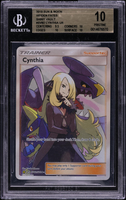 2019 POKEMON SUN & MOON HIDDEN FATES FULL ART CYNTHIA #SV82 BGS 10 PRISTINE