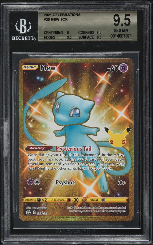 2021 POKEMON SWORD & SHIELD CELEBRATIONS SECRET RARE MEW #25 BGS 9.5 GEM MINT