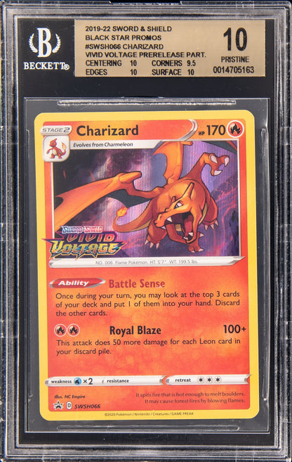 2020 POKEMON SWSH VIVID VOLTAGE PRERELEASE HOLO CHARIZARD #66 BGS 10