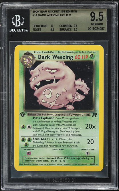 2000 POKEMON TEAM ROCKET 1ST EDITION HOLO DARK WEEZING #14 BGS 9.5 GEM MINT