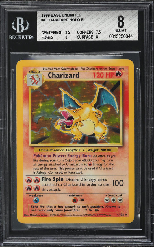 1999 POKEMON BASE SET HOLO CHARIZARD #4 BGS 8 NM-MT