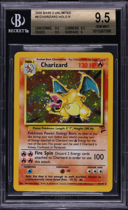 2000 POKEMON BASE SET 2 HOLO CHARIZARD #4 BGS 9.5 GEM MINT