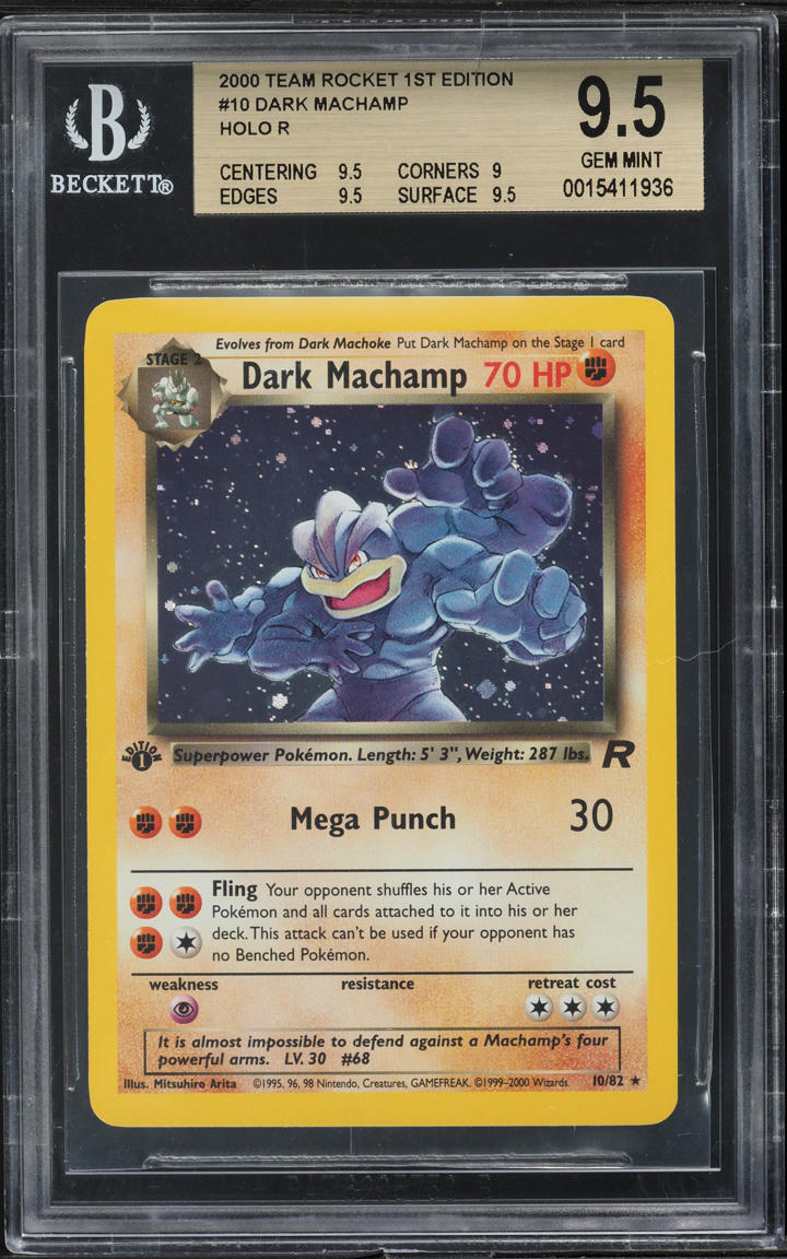 2000 POKEMON TEAM ROCKET 1ST EDITION HOLO DARK MACHAMP #10 BGS 9.5 GEM MINT