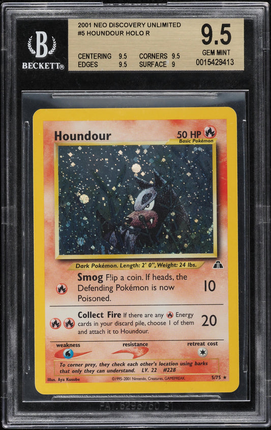 2001 POKEMON NEO DISCOVERY HOLO HOUNDOUR #5 BGS 9.5 GEM MINT