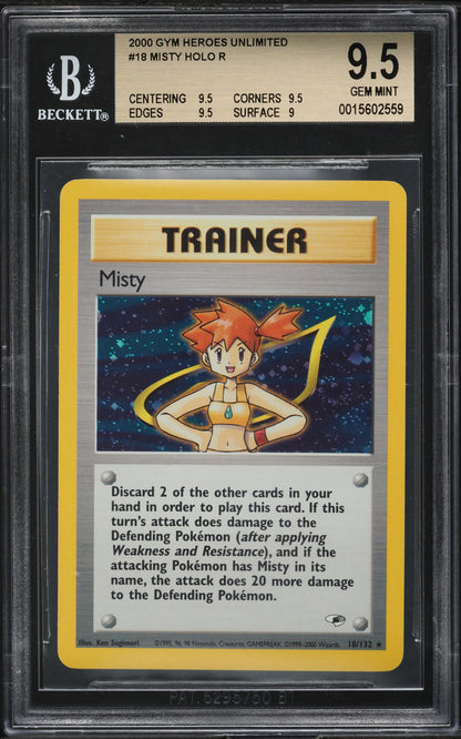 2000 POKEMON GYM HEROES HOLO MISTY #18 BGS 9.5 GEM MINT