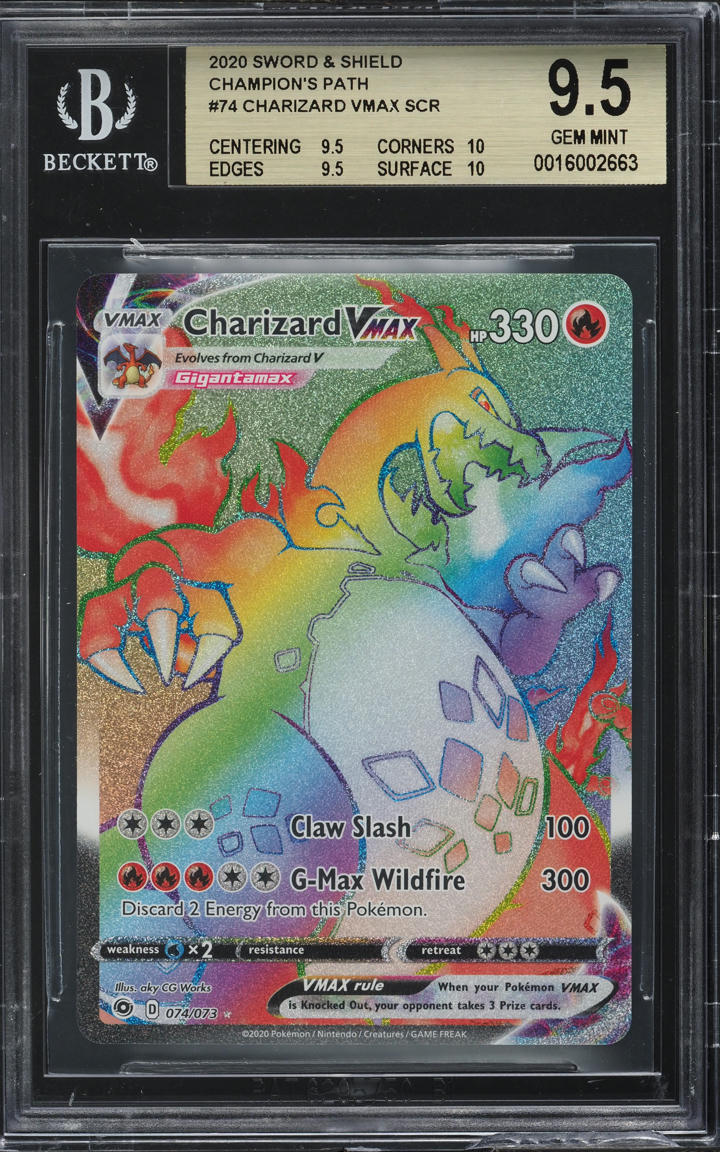 2020 POKEMON SWSH CHAMPIONS PATH HYPER RARE CHARIZARD VMAX #74 BGS 9.5 GEM MINT