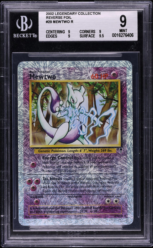 2002 POKEMON LEGENDARY COLLECTION REVERSE HOLO MEWTWO #29 BGS 9 MINT