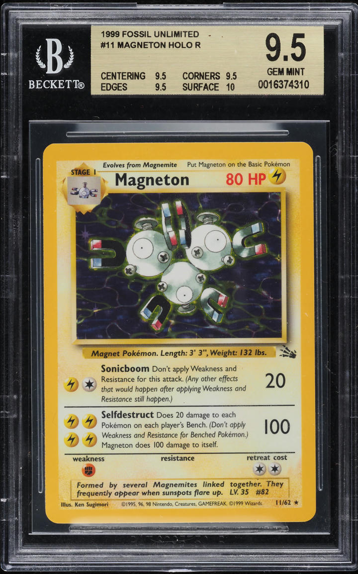 1999 POKEMON FOSSIL HOLO MAGNETON #11 BGS 9.5 GEM MINT