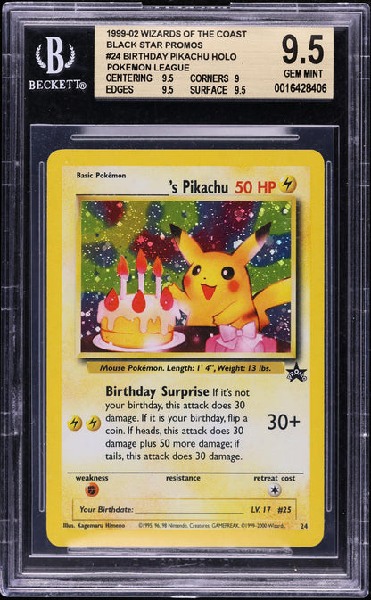 1999 POKEMON BLACK STAR PROMO HOLO BIRTHDAY PIKACHU #24 BGS 9.5 GEM MINT