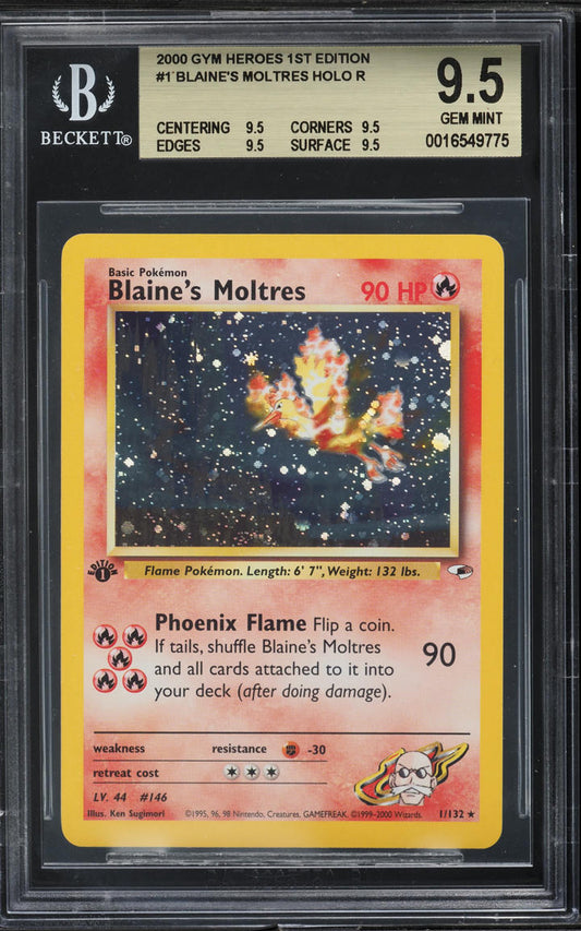 2000 POKEMON GYM HEROES 1ST EDITION HOLO BLAINE'S MOLTRES #1 BGS 9.5 GEM MINT