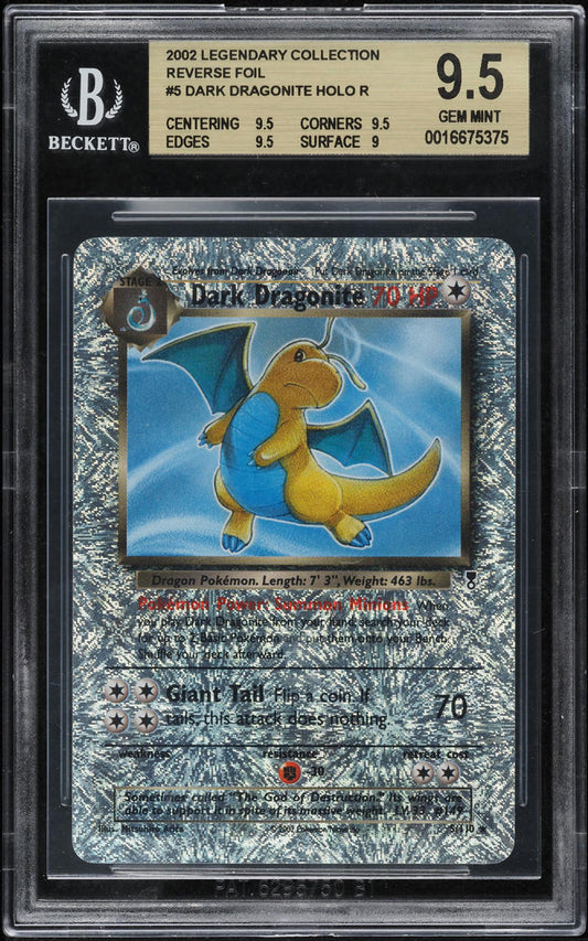 2002 POKEMON LEGENDARY COLLECTION REVERSE HOLO DARK DRAGONITE #5 BGS 9.5 GEM