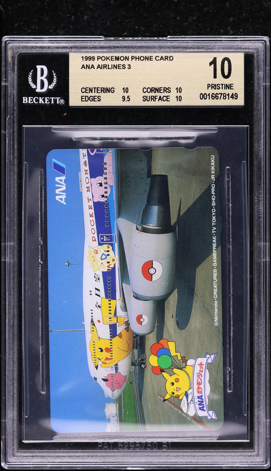 1999 POKEMON JAPANESE PHONE CARD ANA AIRLINES 3 BGS 10 PRISTINE