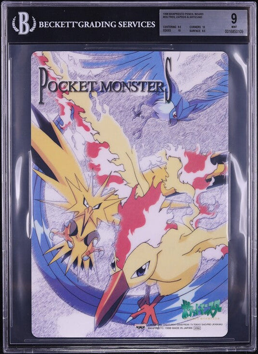 1998 POKEMON ARTICUNO MOLTRES & ZAPDOS PENCIL BOARD BGS 9