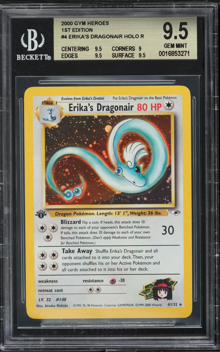 2000 POKEMON GYM HEROES 1ST EDITION HOLO ERIKA'S DRAGONAIR #4 BGS 9.5 GEM MINT