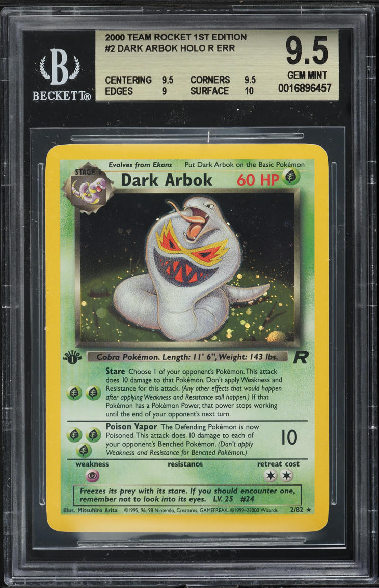 2000 POKEMON TEAM ROCKET 1ST EDITION HOLO DARK ARBOK #2 BGS 9.5 GEM MINT