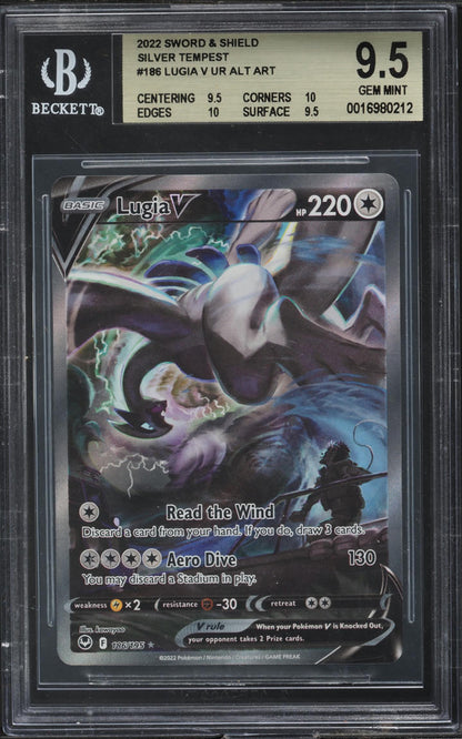 2022 POKEMON SWORD & SHIELD SILVER TEMPEST ALT ART LUGIA V #186 BGS 9.5 GEM MINT