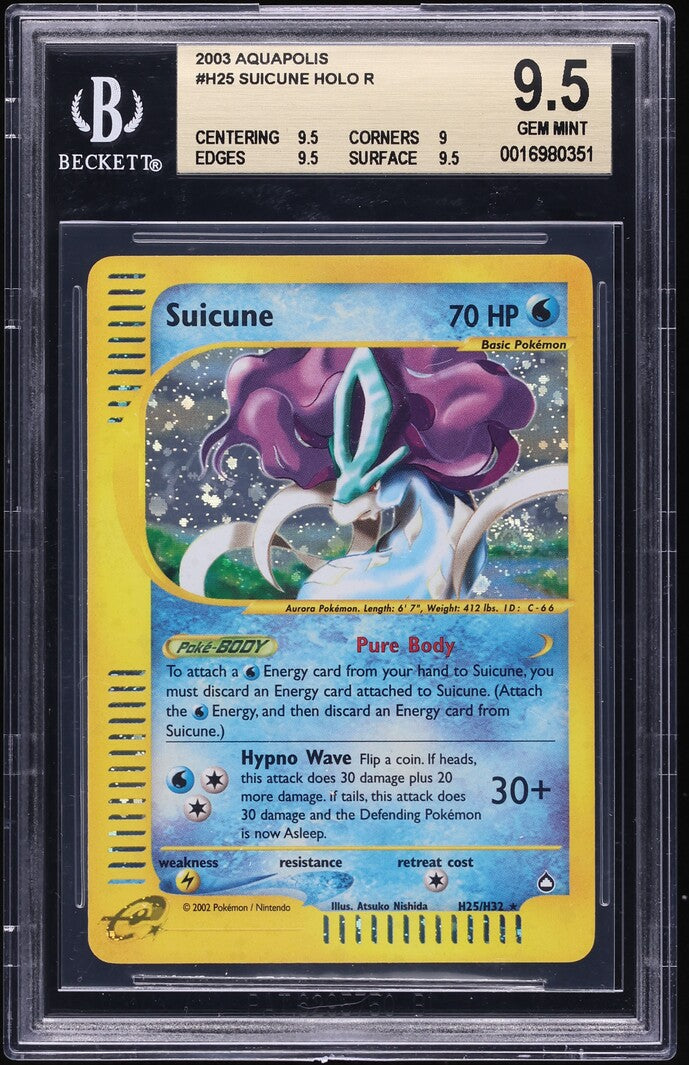 2003 POKEMON AQUAPOLIS HOLO SUICUNE #H25 BGS 9.5