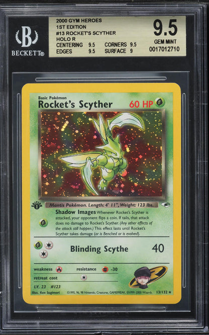 2000 POKEMON GYM HEROES 1ST EDITION HOLO ROCKET'S SCYTHER #13 BGS 9.5 GEM MINT