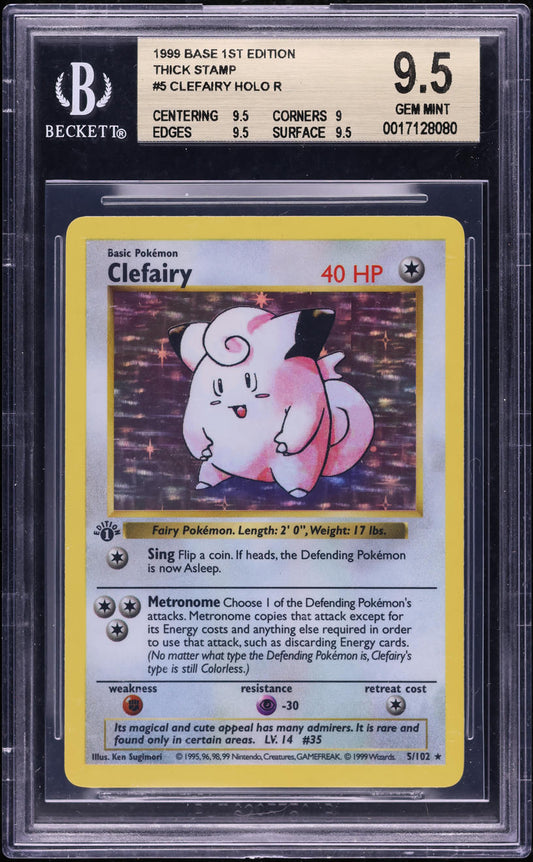 1999 POKEMON BASE SET SHADOWLESS 1ST EDITION THICK STAMP HOLO CLEFAIRY #5 BGS 9.5