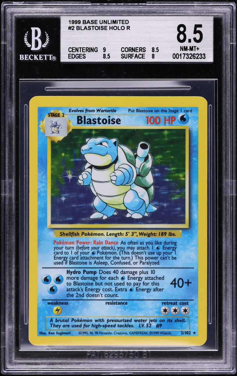 1999 POKEMON BASE SET HOLO BLASTOISE #2 BGS 8.5 NM-MT+