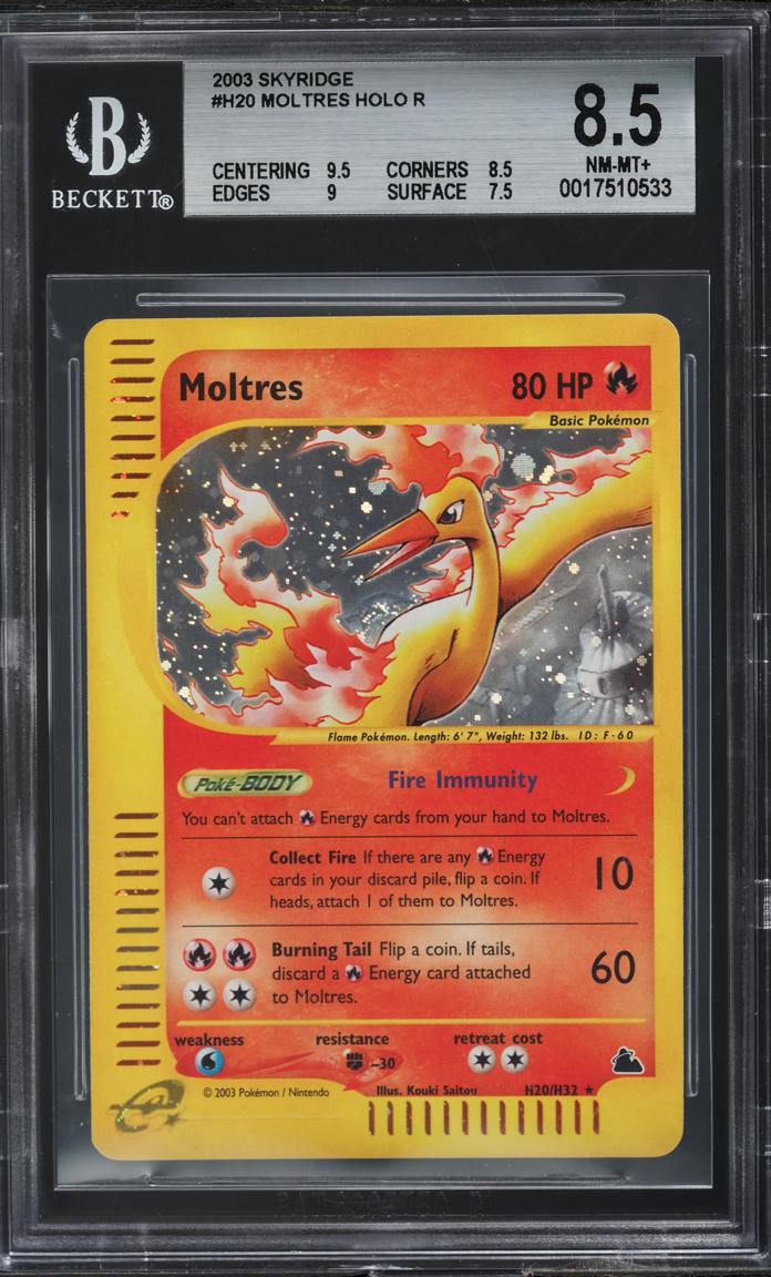 2003 POKEMON SKYRIDGE HOLO MOLTRES #H20 BGS 8.5 NM-MT+